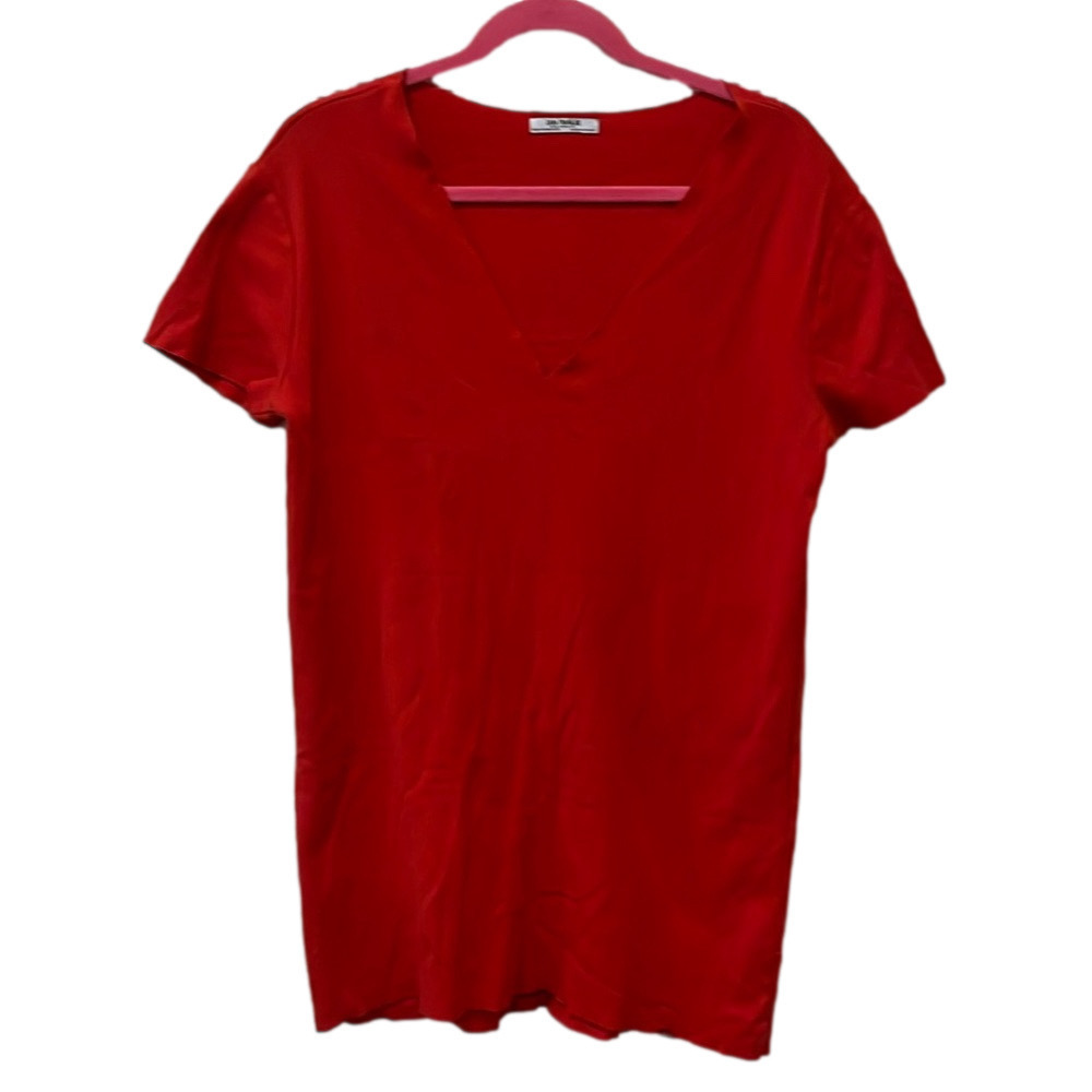 Zara raw hem red t-shirt tunic top, mini dress, small 🔵